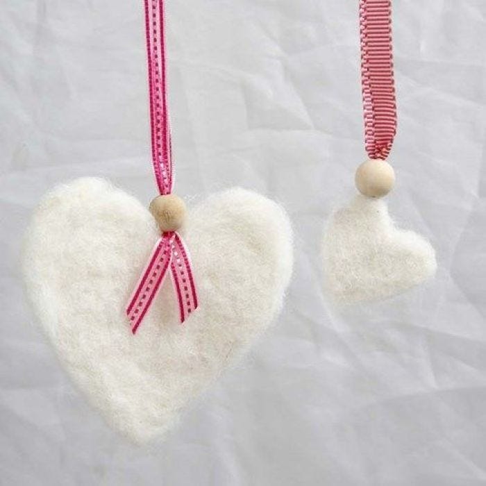 Felted Woollen Hearts with a Ribbon