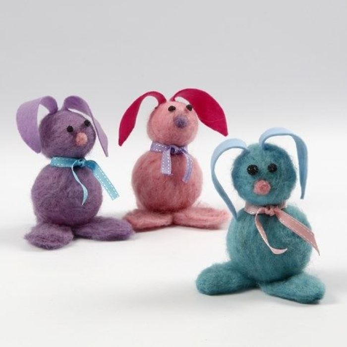 Needle Felted Bunnies with Felt Ears and Foam Clay Eyes