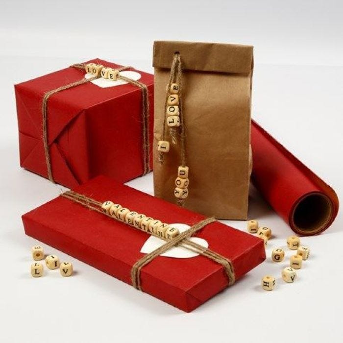 Gift Wrapping with wooden Beads with Letters on Natural Twine