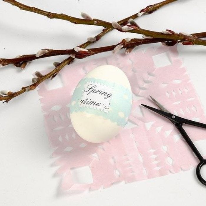 A Natural Egg with Printed Text and a Tissue Paper Waistband