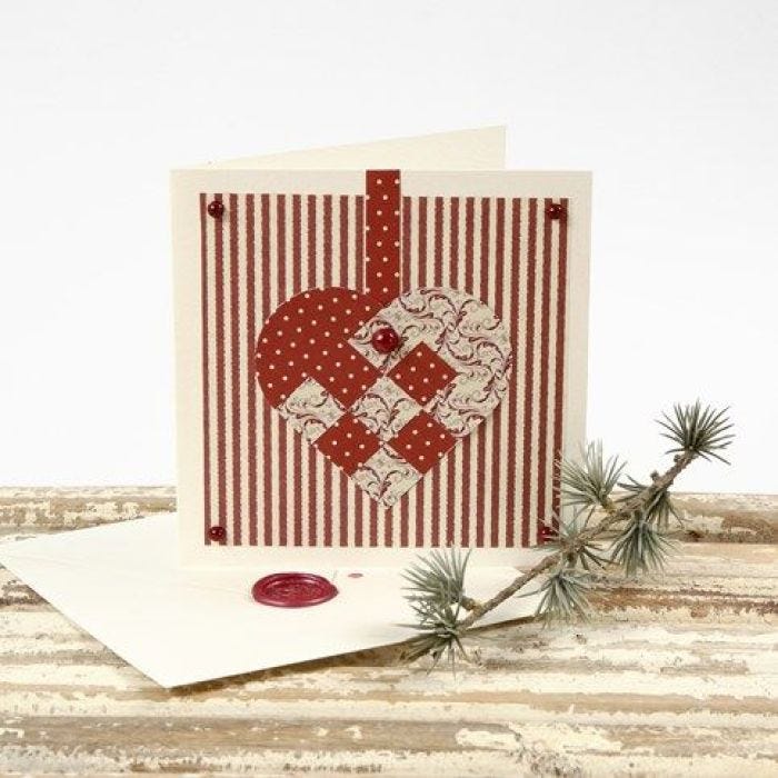 Christmas Card with Design Paper Heart & Envelope with Wax Seal