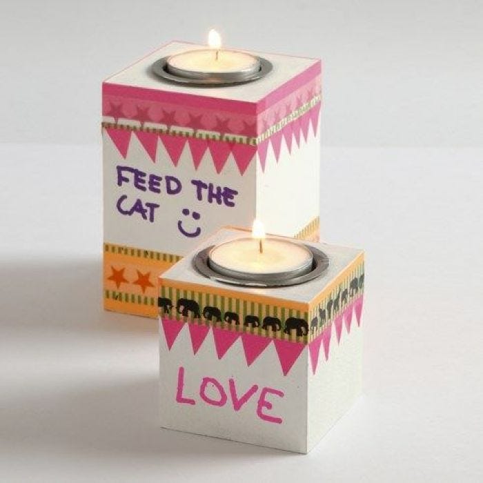 Wooden Tea Light Candle Holders, painted with Blackboard Paint