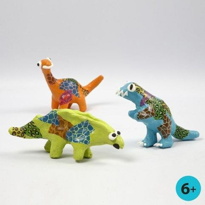 Painted Papier-Mâché Dinosaurs decorated with Decoupage Paper