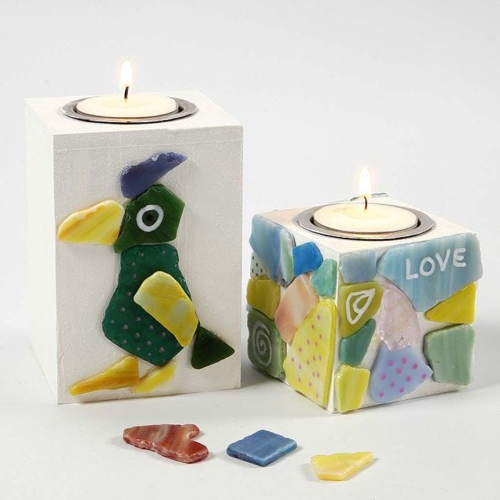 Wooden Candle Holders with Glass Mosaic