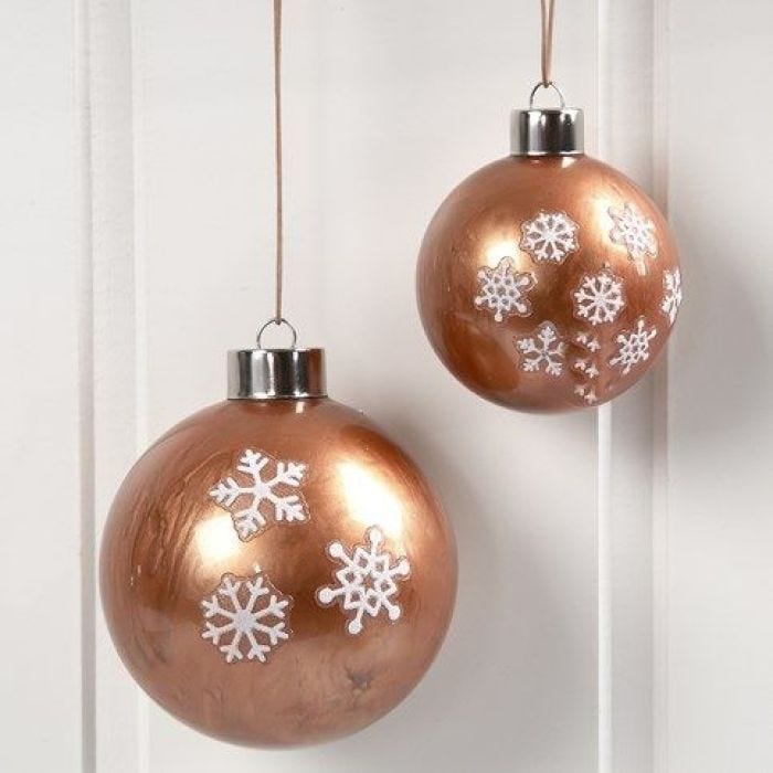 Glass Baubles with Copper Paint inside & Stickers on the outside