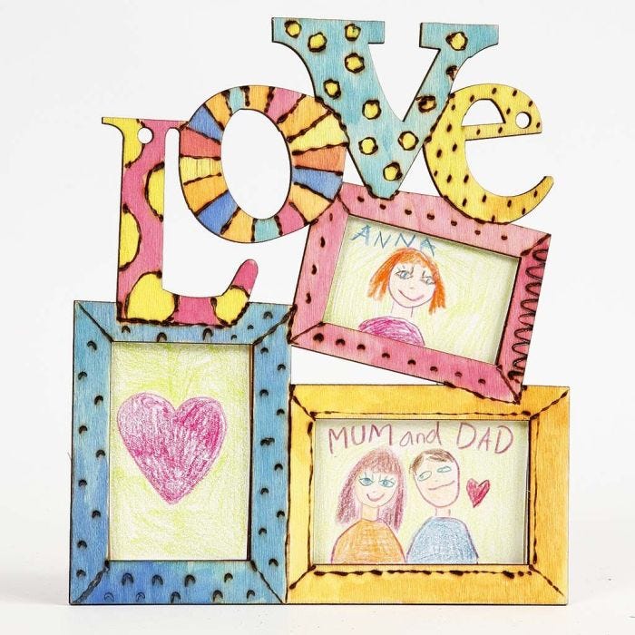 Wooden Frames decorated with branded Designs and bright Colours