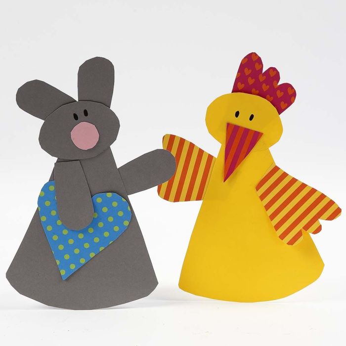 An Easter Bunny and an Easter Chick from plain and patterned Card