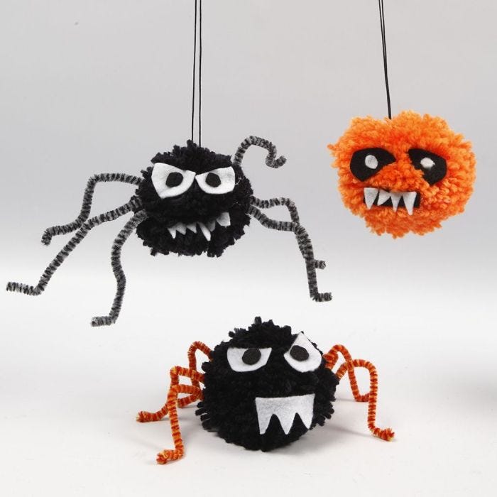 Creepy-Crawlies for Halloween made from Pom-Poms, Pipe Cleaners and Felt