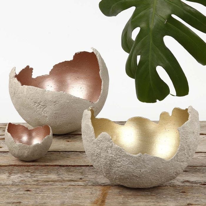 Bowls made from large round Concrete Shells