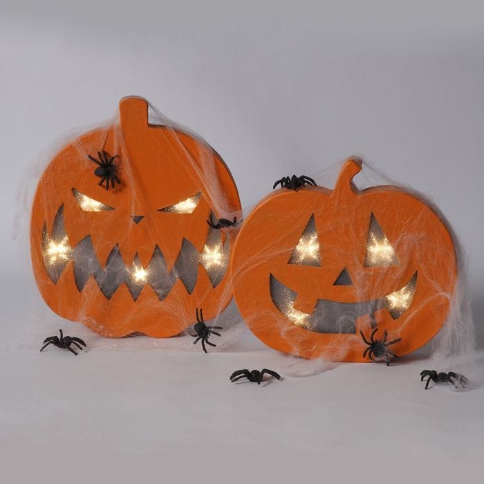 A painted Pumpkin Head with built-in lights