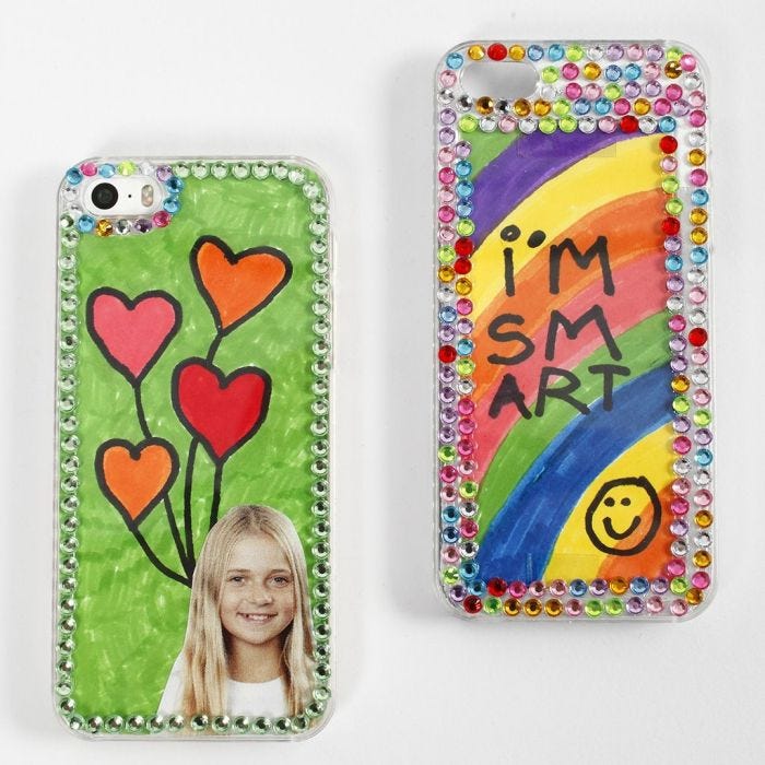 A Mobile Phone Case decorated with Drawings and Rhinestones