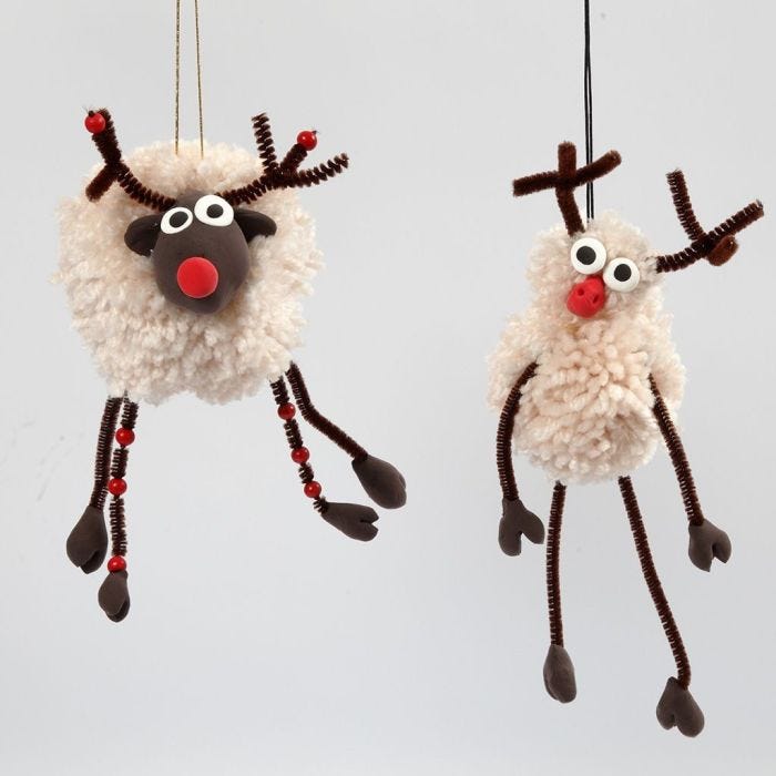 Pom-Pom Reindeer with Silk Clay and Pipe Cleaners with  Beads