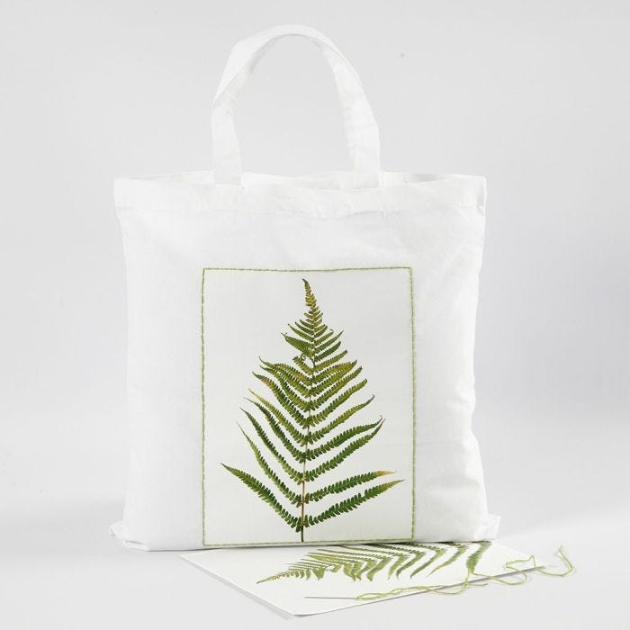 A Shopping Bag with a Leaf Design and an embroidered Border