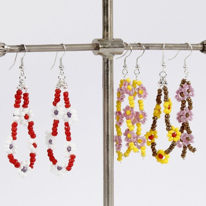 Earrings with Flowers from Rocaille Seed Beads