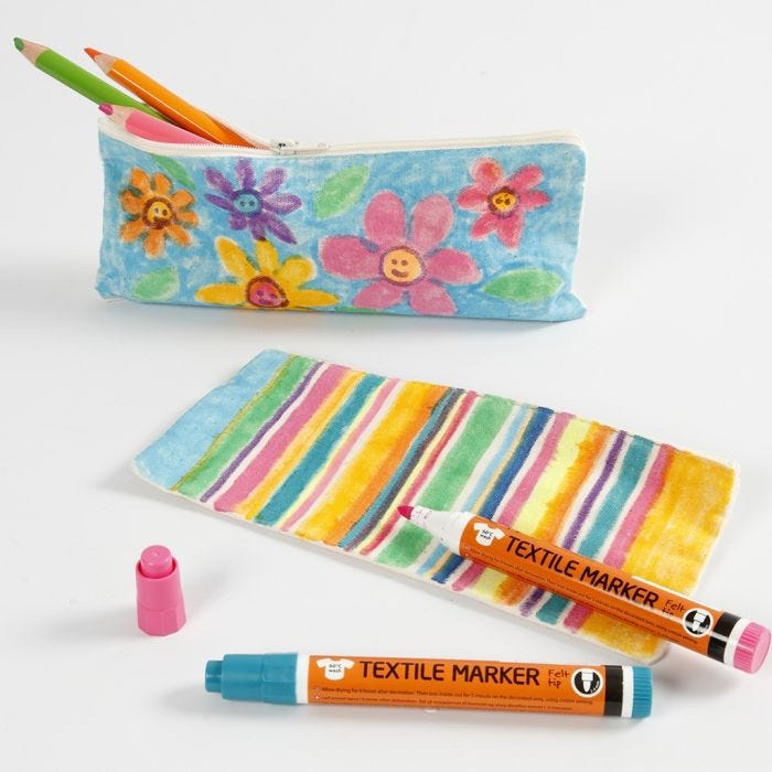 A Cotton Pencil Case decorated with Textile Markers