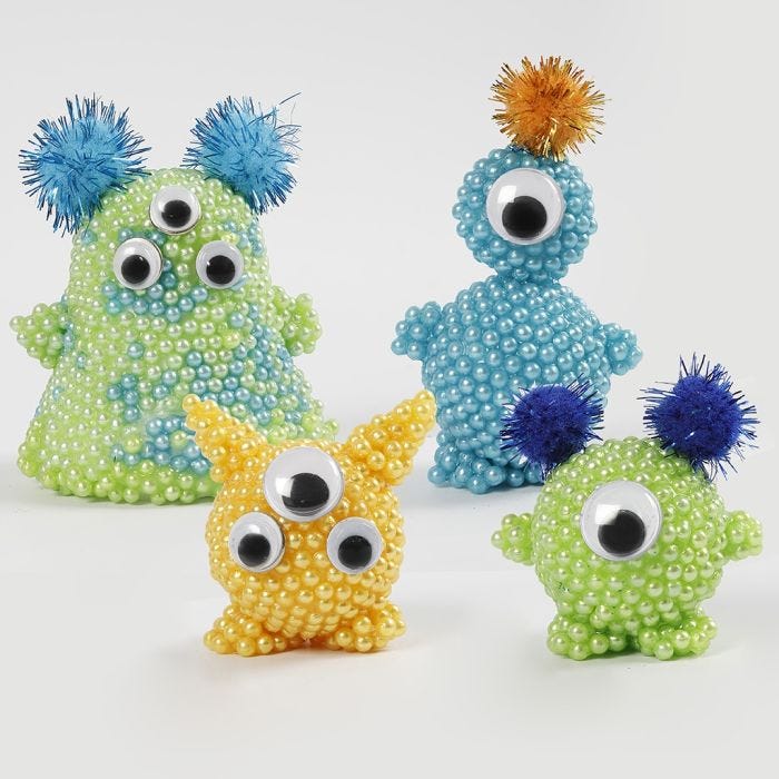 Pearl Clay Aliens with Googly Eyes and Pom-poms