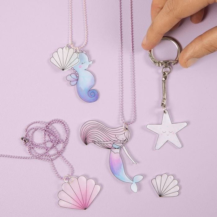 Mermaid and Sea Creatures Jewellery and a Keyring Fob from Shrink Plastic