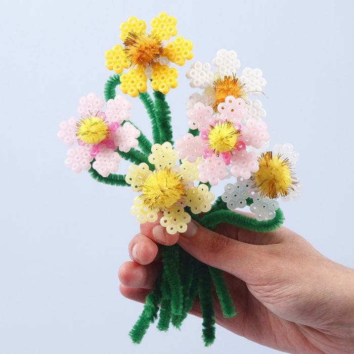 Flowers from Nabbi Fuse Beads and Pipe Cleaners with Pom-poms