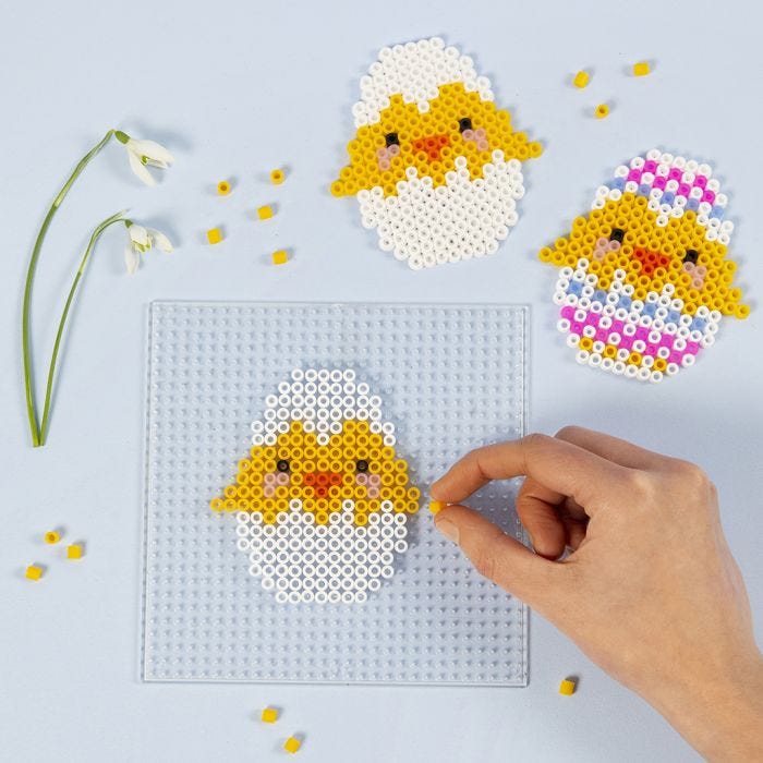 Easter Chicks made from Nabbi Fuse Beads on a Pegboard