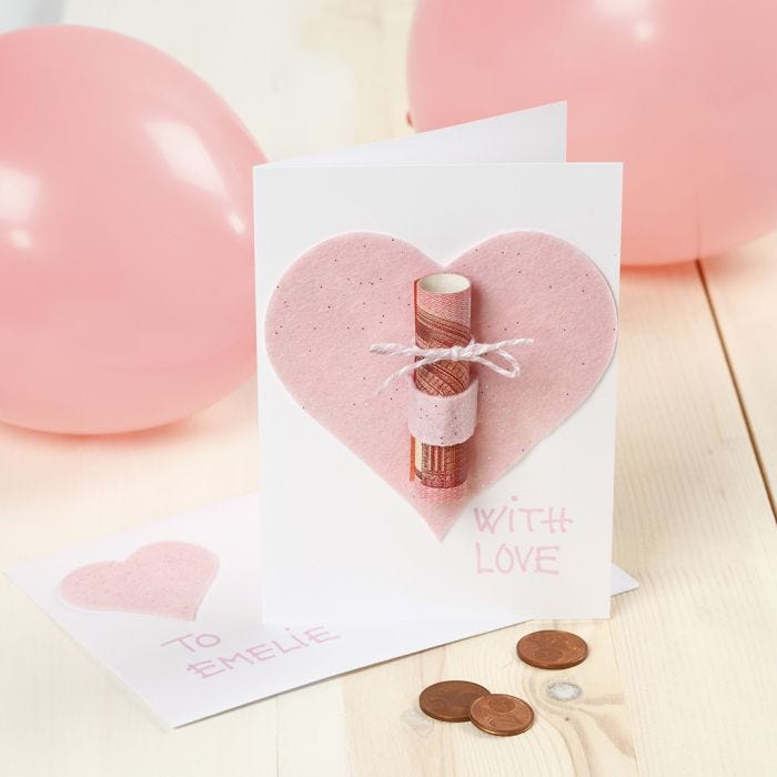 A Money Gift Greeting Card with a Felt Heart