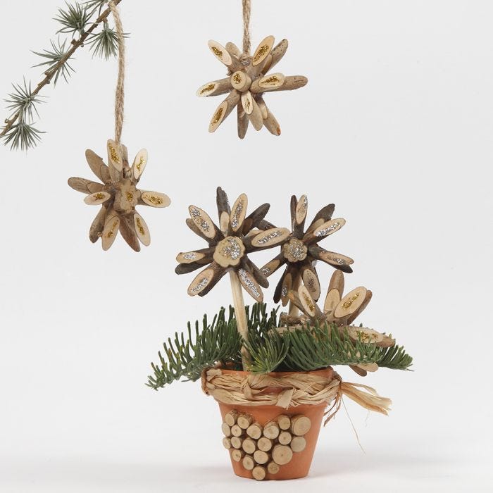 Christmas Stars from wooden Discs decorated with Glitter Glue