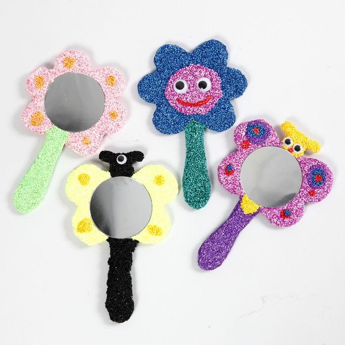 Wooden Hand Mirrors decorated with Foam Clay