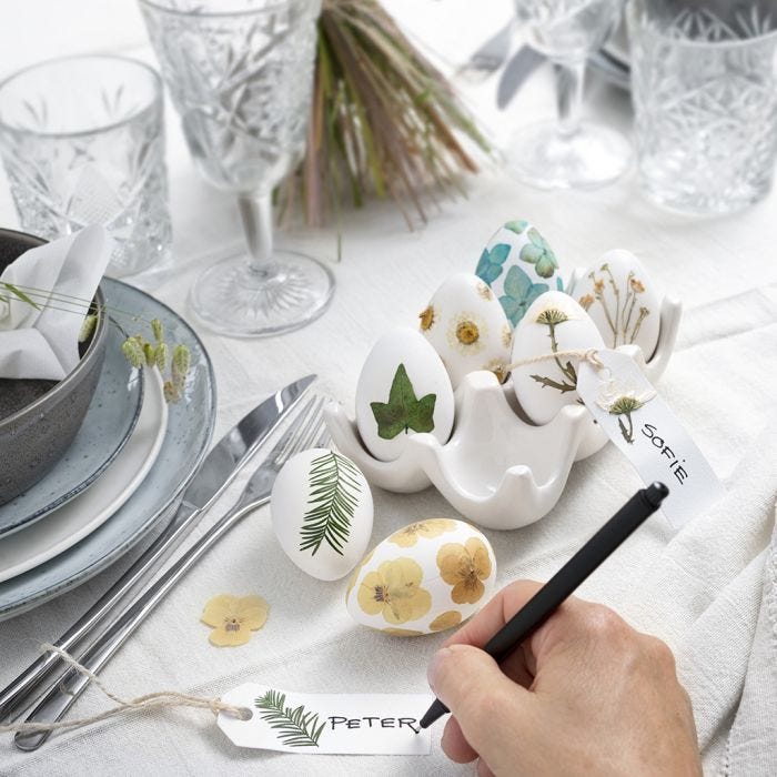 Easter eggs decorated with dried flowers