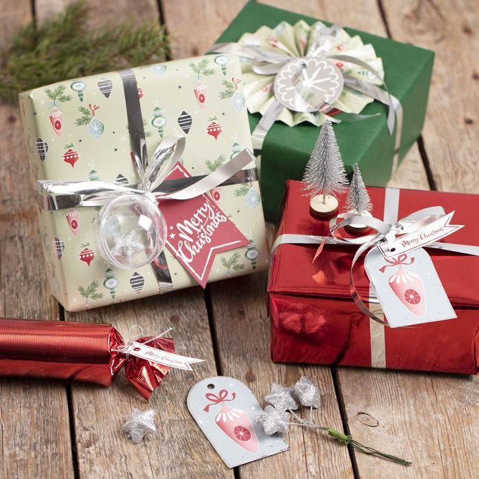 Gift wrapping with Christmas decorations