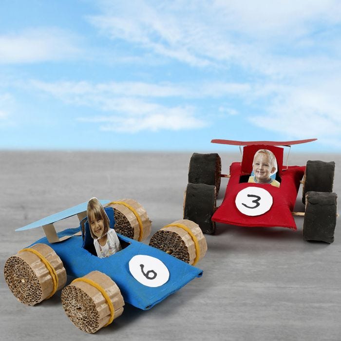 Racing cars made from cardboard tubes