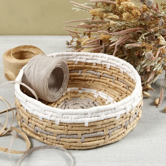 Coiled basket weaving with paper raffia