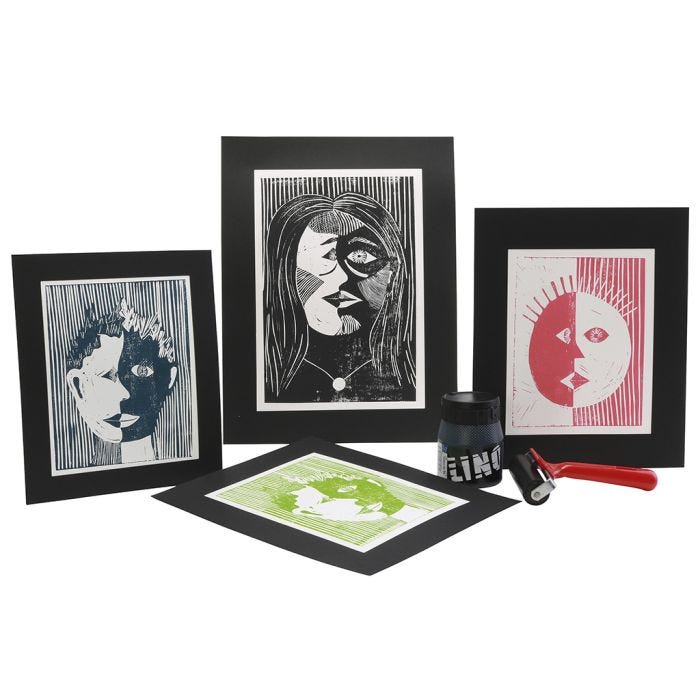 Picasso-inspired linoleum prints