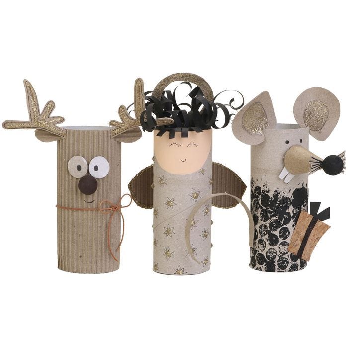 Natural Christmas figures made from cardboard tubes