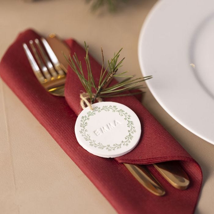 Self-hardening stamped clay place cards