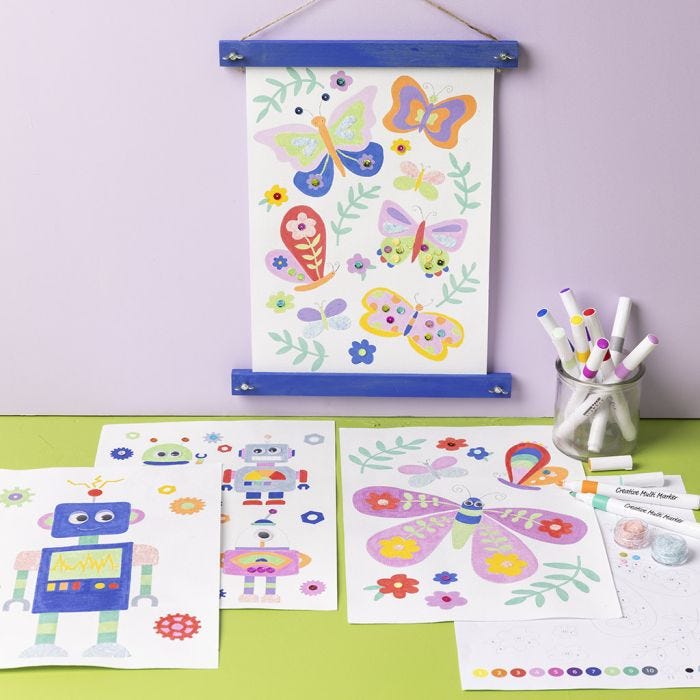 Paint by numbers with robots and butterflies
