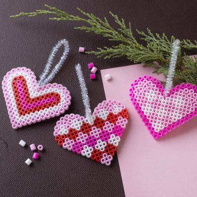 Christmas hearts made from fuse beads