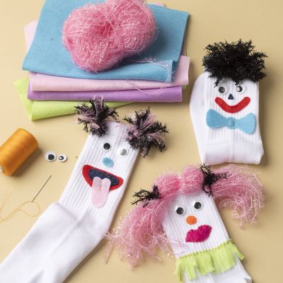 Socks decorated with faces
