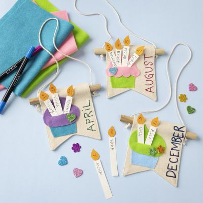 Birthday banner with cakes and candles