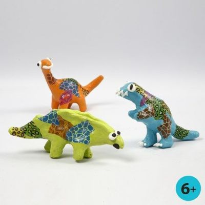 Painted Papier-M&acirc;ch&eacute; Dinosaurs decorated with Decoupage Paper