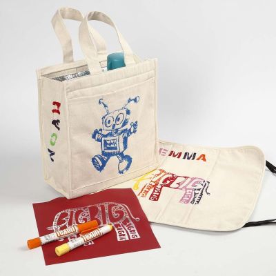 Cooler Bag & Picnic Cushion decorated with Paint Sticks for Fabrics