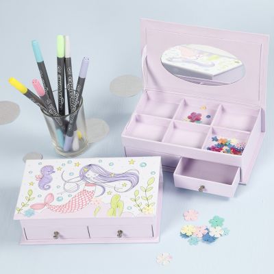 A Jewellery Box with a Mermaid Design decorated with Markers and Sequins
