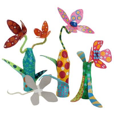 Yayoi Kusama-inspired flowers made from papier-mâché.