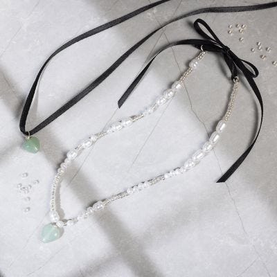 Aventurine Heart Satin Ribbon Necklaces 