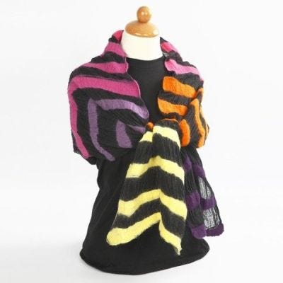 A Black Scarf with colourful Felt Stripes