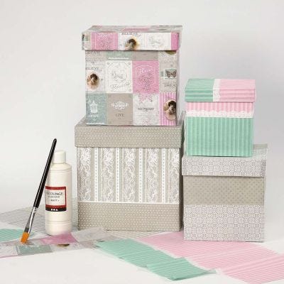 Large Boxes covered with Decoupage Paper