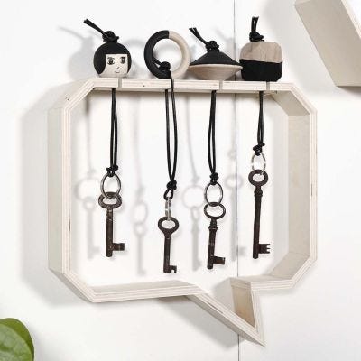 Wooden Keyring Fobs in a Shelf with a Groove