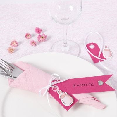 A Place Card for a Christening with a Baby Bottle