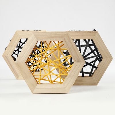 String Art with Cotton Tube  Yarn in hexagonal wooden Frames