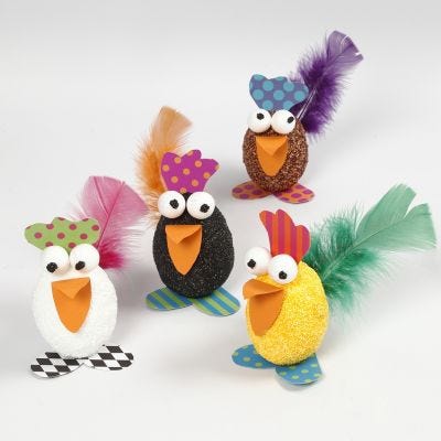 Hens from Polystyrene Eggs decorated with Foam Clay