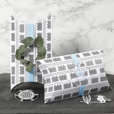 Pillow Boxes decorated with blue Ribbon