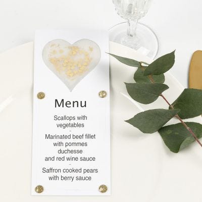 A Menu Card decorated with a Vellum Paper Heart
